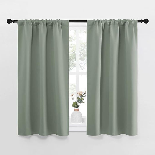 NICETOWN Window Curtains Blackout Drapes - Thermal Insulated Solid Rod Pocket Blackout Curtains/Draperies for Living Room (Sage Green, One Pair, 34 by 40-Inch)