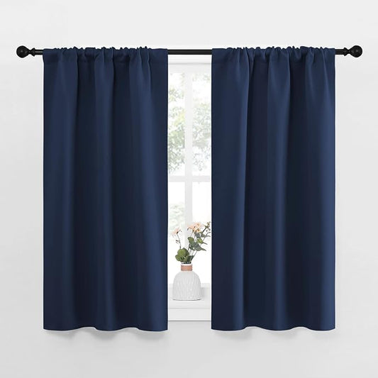 NICETOWN Navy Blackout Curtains for Kitchen 29" Wide x 40" Long 2 Panels | Short Blackout Drapes Thermal Insulated Rod Pocket Window Treatment Draperies for Nursery Kitchen, Light Blocking Home Decor