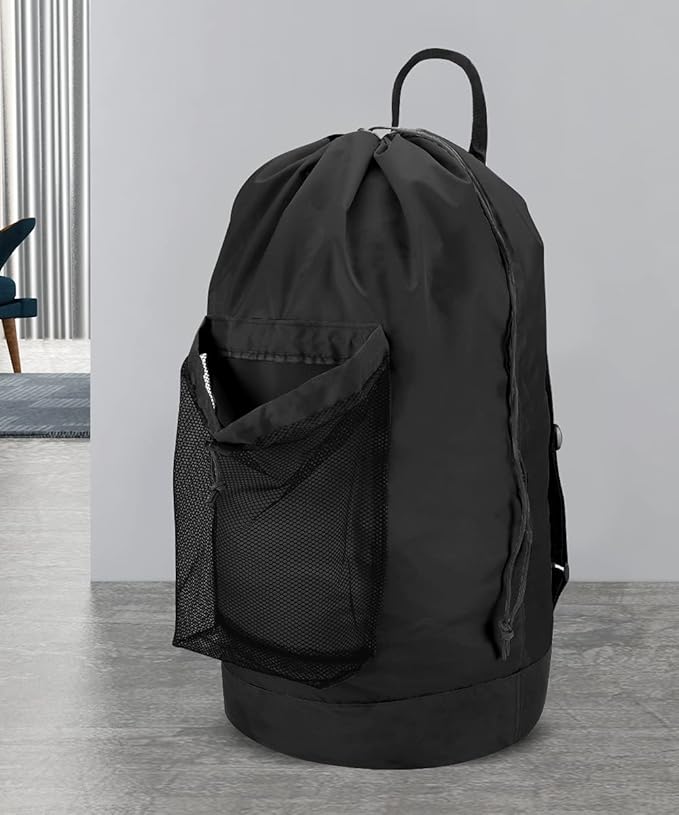 Backpack Laundry Bag, 115L Large Hamper with Shoulder Straps, Drawstring Closure, Mesh Pocket, Black