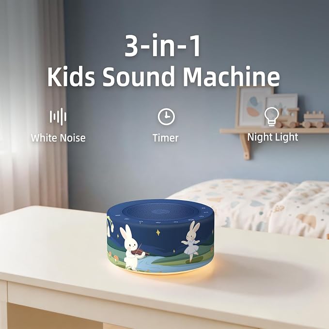 Kipcush White Noise Machine for Baby & Adults, Sleep Sound Machine with 30 Soothing Sounds, 8-Color Night Light, Memory Function, White Noise for Sleeping, Nursery, Office, Travel, Relaxation