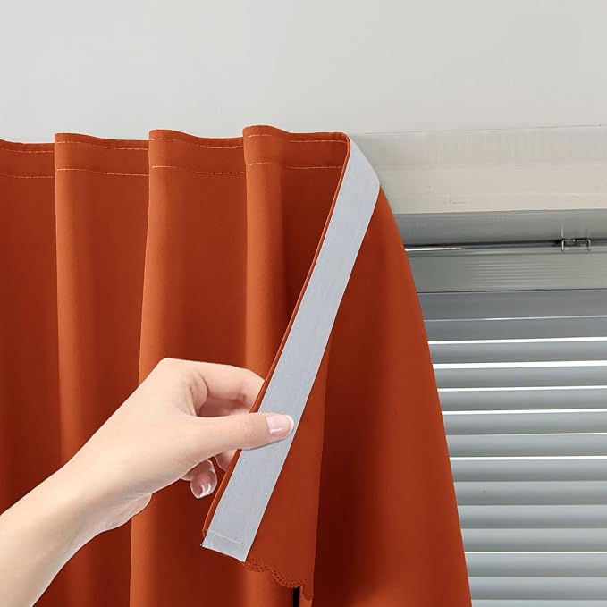 Portable Light Blocking Curtains Self-Stick Design, Removable Adhesive Window Shades for Apartment Office, 71" W x 84" L, Orange, 1 Panel