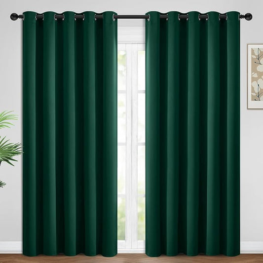 Yakamok Room Darkening Curtains 62x84 inch Length Dark Green-Living Room | 2 panels,grommet blackout window treatment,thermal insulated,light blocking drapes,privacy protection,bedroom dining room