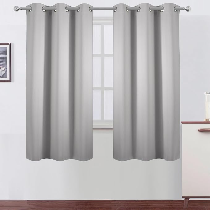 Light Grey Blackout Curtains 42 x 54 Inch Length Set of 2 Panels Grommet Bedroom Curtains for Living Room