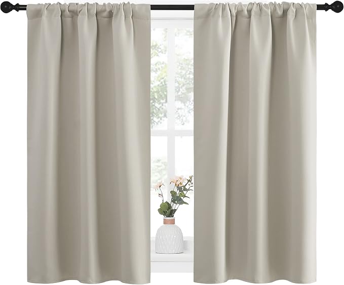 NICETOWN Blackout Curtains for Living Curtains, Room Darkening Window Curtain Panels, Easy-Care Solid Thermal Insulated Draperies/Drapes for Daughter Room (Natural, 2 Panels, 34 by 45)
