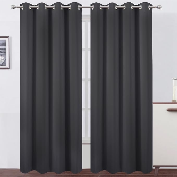 Blackout Curtains 66 x 95 inch/Dark Grey Curtains Set of 2 Panels/Thermal Insulated Room Darkening Bedroom Curtains