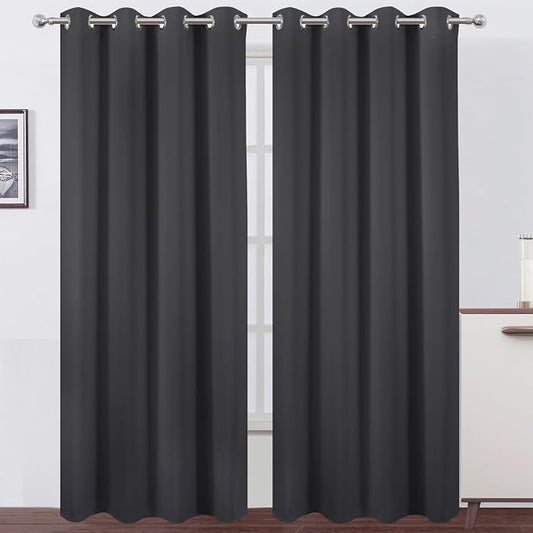 Blackout Curtains 66 x 95 inch/Dark Grey Curtains Set of 2 Panels/Thermal Insulated Room Darkening Bedroom Curtains