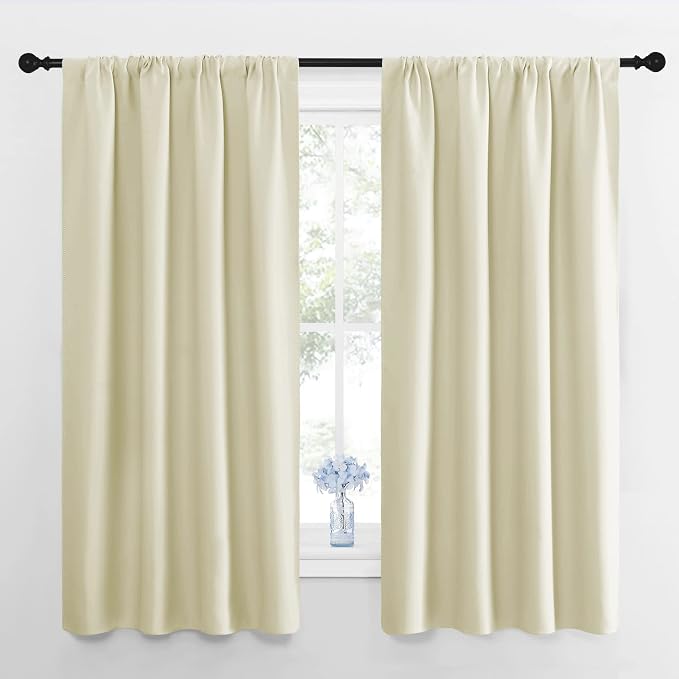 NICETOWN RV Blackout Curtains for Camper Windows, Beige, 29" Wide by 50" Long, 2 PCs, Short Blackout Curtains & Drapes, Thermal Insulated Blackout Curtain Panels for Kids Room, Play Room