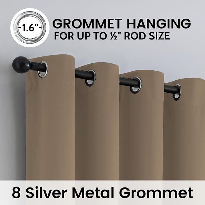 SimpleHome Khaki 100% Blackout Curtains Room Darkening Living Room 63 Inch | Curtains for Bedroom,Thermal Insulated Grommet Window Drapes,Curtains for Living Room with Black Back,52 x 63 Inch,2 Panels