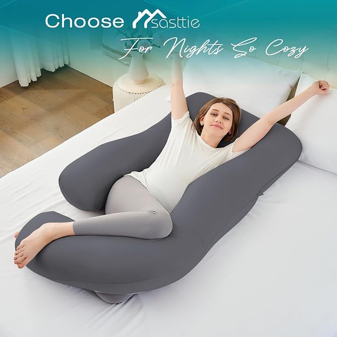 Cooling Pregnancy Pillows for Sleeping, 65'' Full Body Pillow, Dark Grey | Sasttie Maternity Pillow, OEKO-TEX, Down Alternative, Removable Cover, Pregnant Women Must Haves, Maternity Essential