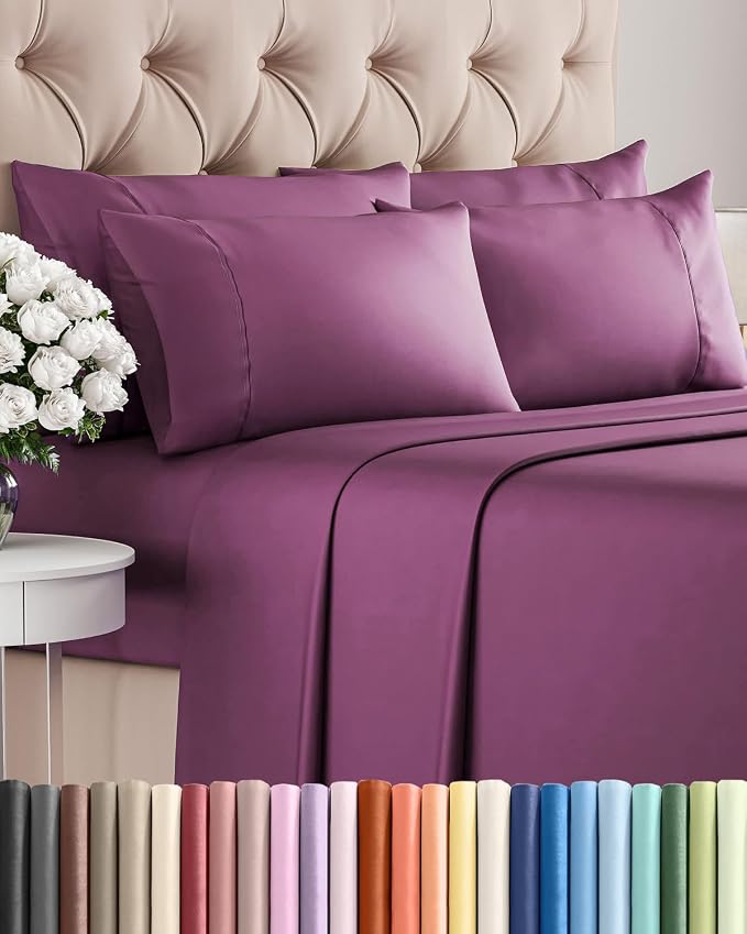 King 6 Piece Bed Sheet Set - Breathable & Cooling Sheets - Deep Purple | Ultra Soft Hotel Luxury Bedding Set w/ 8-16 Inch Deep Pockets - 1 Flat & 1 Fitted Sheet & 4 Pillowcases - Wrinkle & Fade Free