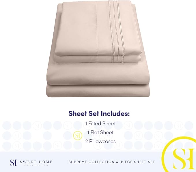 Full Size Sheet Sets - Breathable Luxury Sheets with Full Elastic & Secure Corner Straps Built In - 1800 Supreme Collection Extra Soft Deep Pocket Bedding, Sheet Set, EXTRA DEEP pocket - Full, Beige