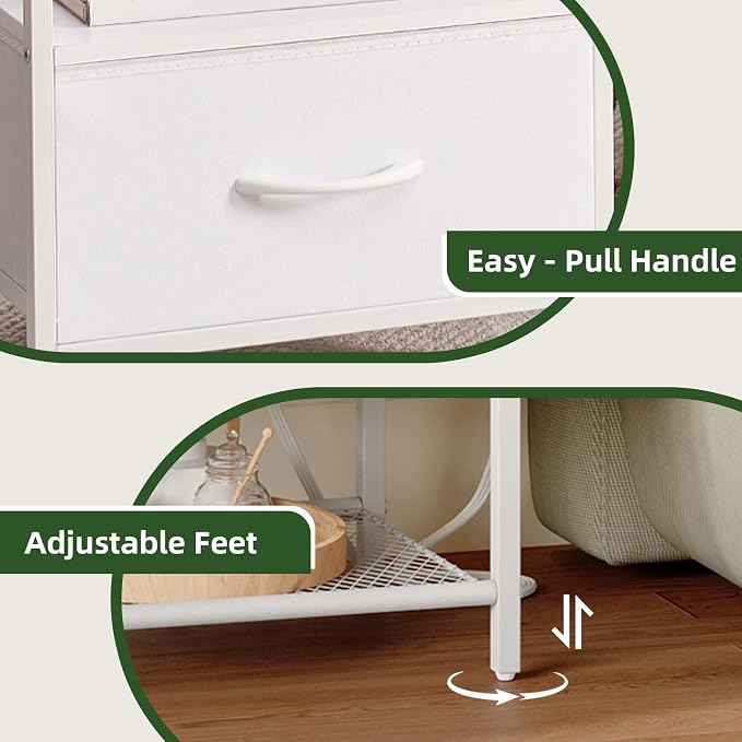 Somdot Nightstand Set of 2 with Charging Station & LED Light, Bedside Table | Dorm, Guest Room, Kids Room, Laundry, Closet, Entryway and Hallway, White