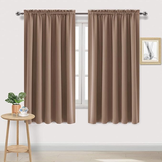DWCN Wide Blackout Curtains for Bedroom Living Room 60 x 63 Inch Long Khaki | 2 Panels Set, Room Darkening, Thermal Insulated, Light Blocking, Rod Pocket Drapes, Noise Reducing Window Treatments