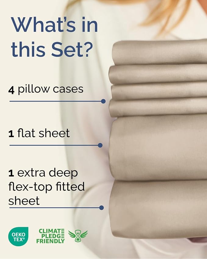 CGK Unlimited Extra Deep Flex Top Split Head King Sheet Set - 6 Piece Breathable and Cooling Sheets - Hotel Luxury Bedding for Women, Men, Kids & Teens - Easy Secure Fit - Extra Deep Pockets - Cream