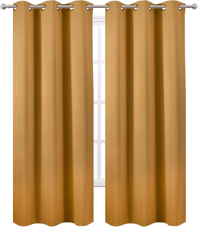 Mustard Yellow Thermal Blackout Curtains/42 x 95 Inch/Set of 2 Panels Room Darkening Curtains for Bedroom