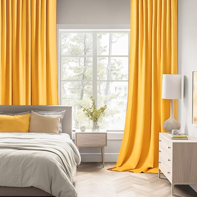 MIULEE Yellow Back Tab Blackout Curtains 52x96 Inch Long 2 Panels Set | Rod Pocket Pinch Pleated, Thermal Insulated, Bedroom Living Room Darkening Drapes, Light Blocking Floor to Ceiling Curtains
