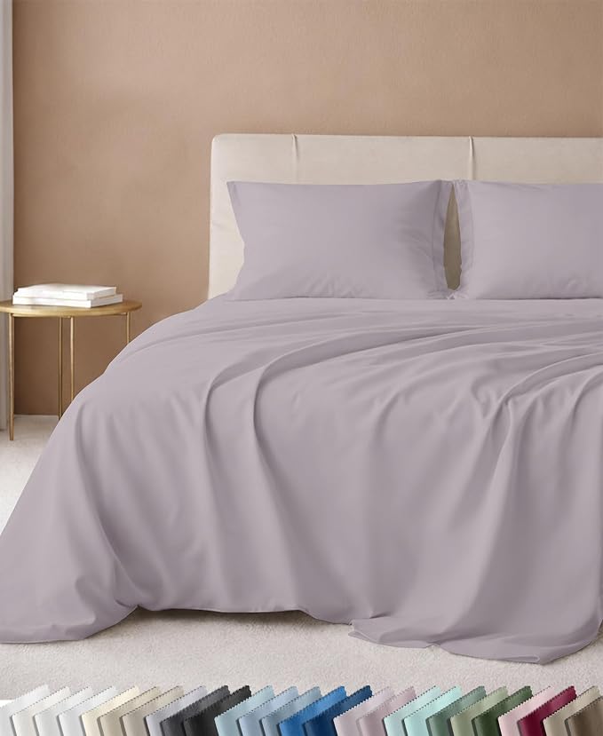 California Design Den 600 Thread Count Deep Pocket Full Size Sheets Set | 100% Cotton Sateen Backed by Good Housekeeping Seal, Soft & Smooth, 16" Deep Pocket, All-Around Elastic, Durable - Lavender