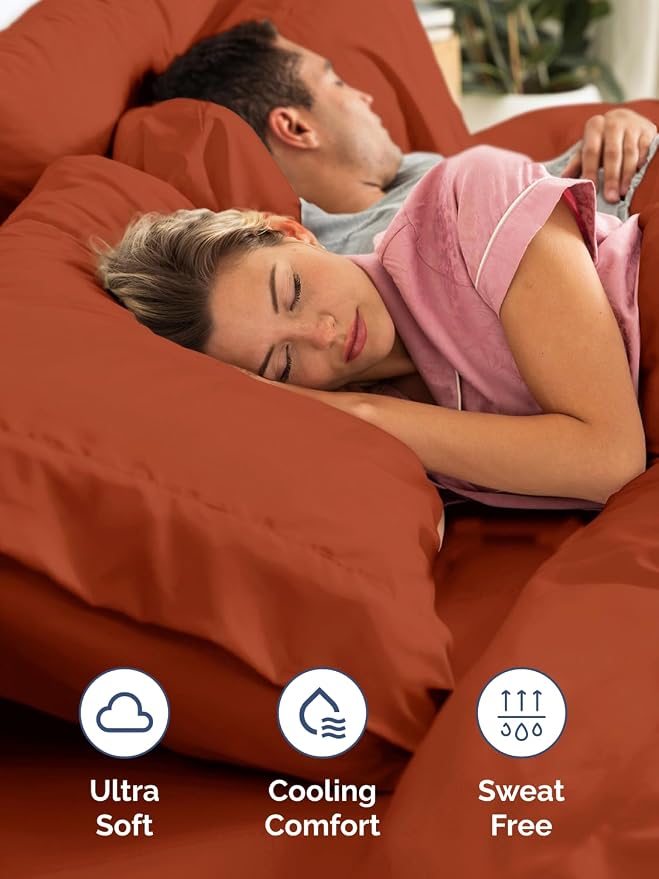 Extra Deep Split King Sheet Set - 5 Piece Breathable Cooling - Terracotta | Easily Fits 18 to 24 inch Mattress - Ultra Soft, Wrinkle & Fade Free with Extra Deep Pockets - Comfy Hotel Luxury Bedding