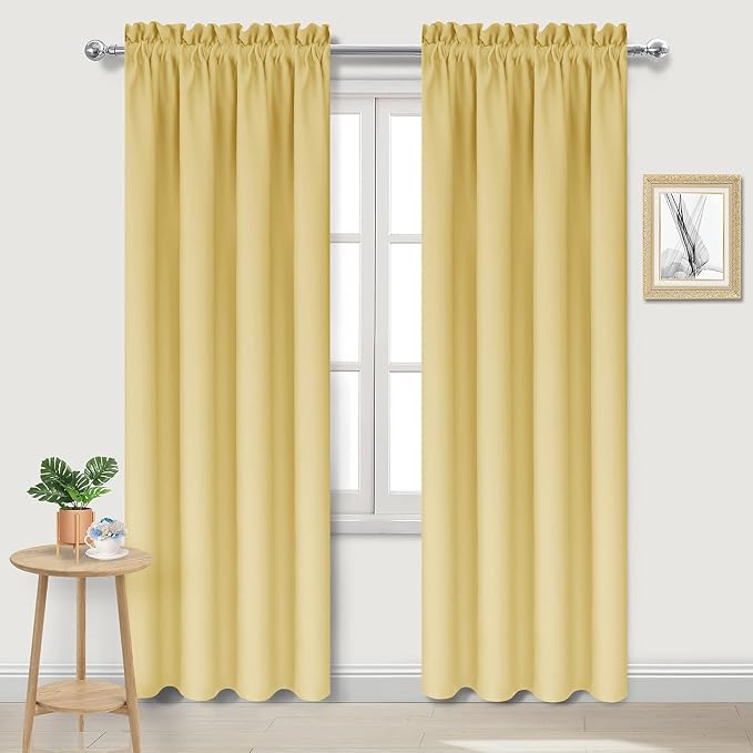 DWCN Blackout Curtains for Bedroom Living Room 42 x 84 Inch Long 2 Panels | Room Darkening, Thermal Insulated, Light Blocking, Rod Pocket Drapes, Noise Reducing Window Treatments, Light Yellow