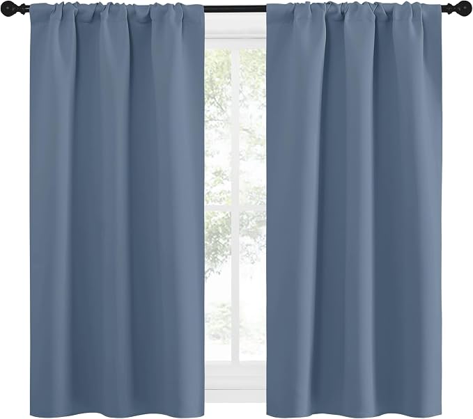 NICETOWN RV Blackout Curtains for Camper Windows, Short Blackout Curtains & Drapes, Thermal Insulated Blackout Curtain Panels for Kids Room, Play Room (Stone Blue, 29" Wide by 50" Long, 2 PCs)
