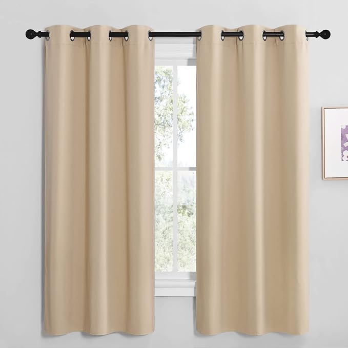 NICETOWN Biscotti Beige Room Darkening Curtains for Cafe 42" x 68" 2 Panels | Blackout Thermal Insulated Grommet Draperies Drapes for Kitchen Living Room Window, Light Blocking Noise Reducing Home Decor