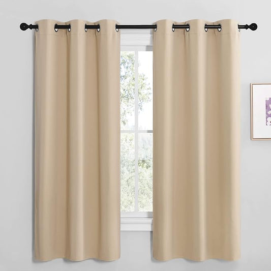 NICETOWN Biscotti Beige Room Darkening Curtains for Cafe 42" x 68" 2 Panels | Blackout Thermal Insulated Grommet Draperies Drapes for Kitchen Living Room Window, Light Blocking Noise Reducing Home Decor