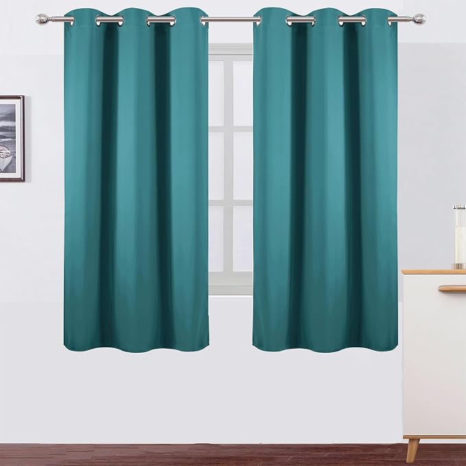 Sea Teal Blackout Curtains 34 x 63 Inch Length/Set of 2 Curtain Panels/Thermal Insulated Room Darkening Blackout Curtains for Bedroom