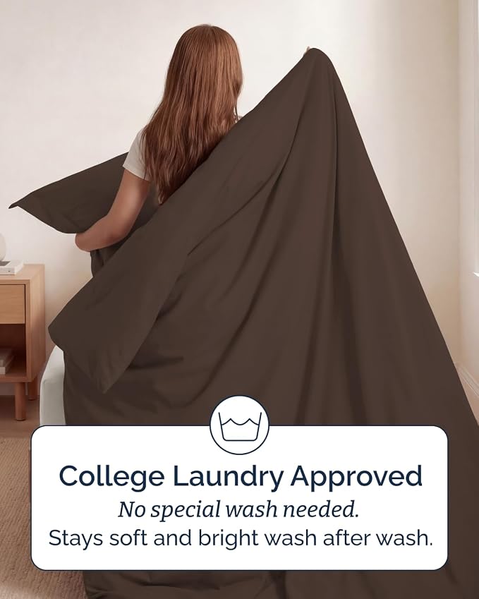 Duvet Cover Twin/Twin XL Size - 2 Piece with Zipper Closure - Brown | Extra Soft, Breathable, Twin/Twin XL Duvet Cover 68" x 90" w/ 1 Pillow Sham, Zipper Closures & Ties, Women, Men, Kids & Teens