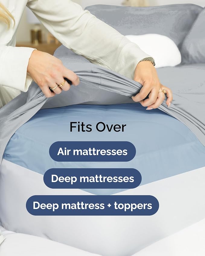 Extra Deep Flex Top Split Head King Sheet Set - 6 Piece Breathable and Cooling Sheets - Hotel Luxury Bedding for Women, Men, Kids & Teens - Easy Secure Fit - Extra Deep Pockets - Steel Blue