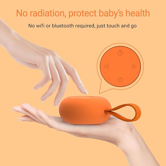 Portable Baby Sound Machine & Essentials for Babies & Kids-Orange | White Noise Machine[Timer Function][20 Soothing Sounds][15 Hours Battery Life]Travel,Registry,Gifts,Clips on Baby Stroller