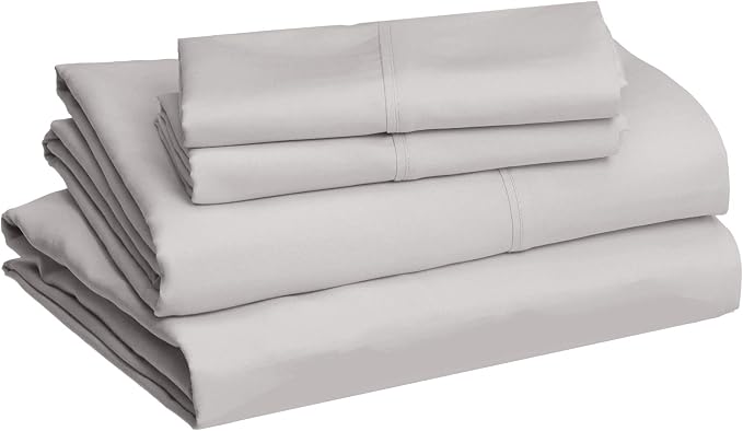 Amazon Basics Lightweight Breathable, Ultra-Soft, Wrinkle-Free Luxury Microfiber 4-Piece Bed Sheet Set with 14-Inch Deep Pockets, Full, Light Gray, Solid