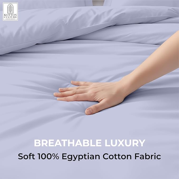 Kotton Culture 3 Pc 120" x 98" Duvet Cover Set Oversized King 100% Egyptian Cotton - 600 Thread Count Comforter Cover, Zipper Closure & Corner Ties - Fits Large King Inserts - Cornflower Blue