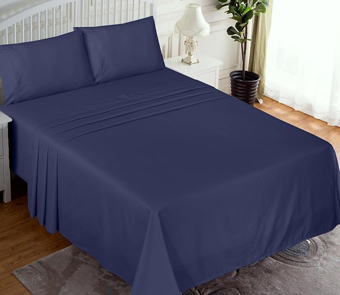 RUVANTI 100% Cotton Percale Sheets, California King, Crown Blue | Crisp Cooling for Hot Sleepers, Deep Pocket 14", Soft Breathable & Durable, Hotel-Style 4 Piece Set