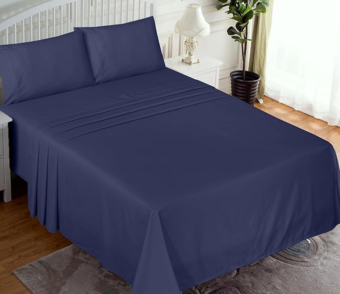 RUVANTI 100% Cotton Percale Sheets Twin Size, Crown Blue | Crisp Cooling for Hot Sleepers, Deep Pocket 16", Soft Breathable & Durable, Hotel-Style 3 Piece Set