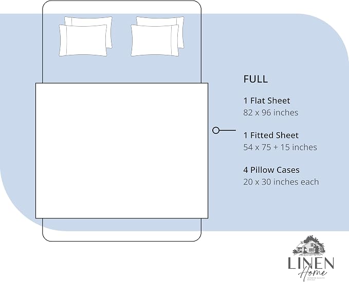 Linen Home 6 Piece Full Cotton Sheet Set, 100% Cotton Percale, 4 Pillowcases, Deep Pocket with All Around Elastic Sheet, Crisp Breathable Bedding, Hotel Luxury, Long-Staple Combed Cotton, Dark Blue