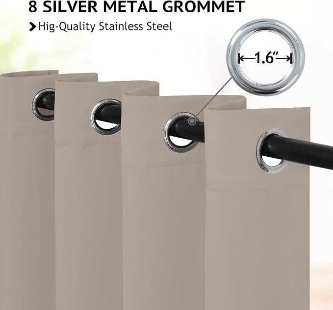 COSVIYA Grommet Room Darkening Natural Curtains 84 inch Long for Bedroom | Light Blocking Insulated Thermal Curtains for Living Room, Blackout Thick Polyester Window Drapes,52x84 inches, 2 Panels