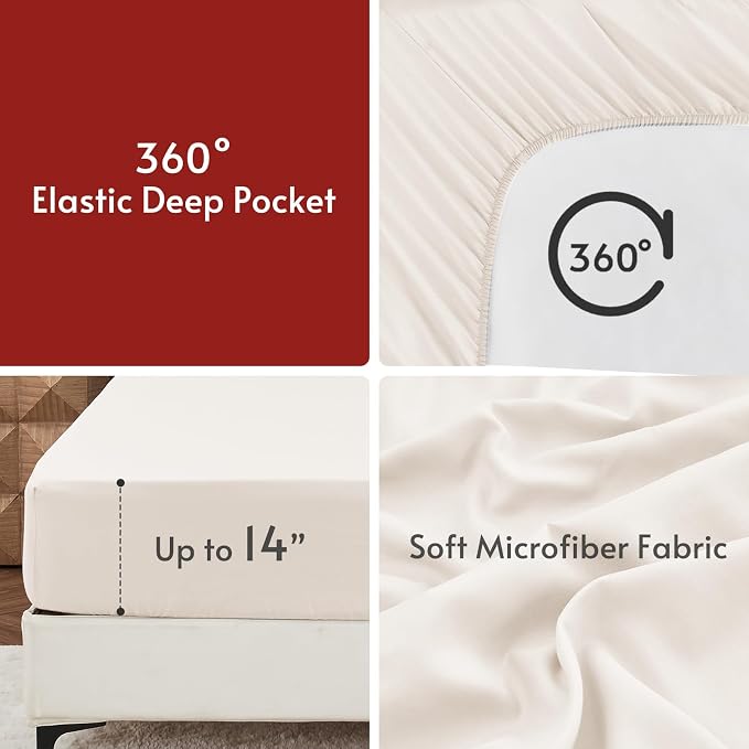 7 Pieces Queen Comforter Set, Reversible Bed in a Bag Queen Size, All Season Bedding Set with Comforter, Flat Sheet, Fitted Sheet, Pillowcases & Shams, Light Pink & Ivory