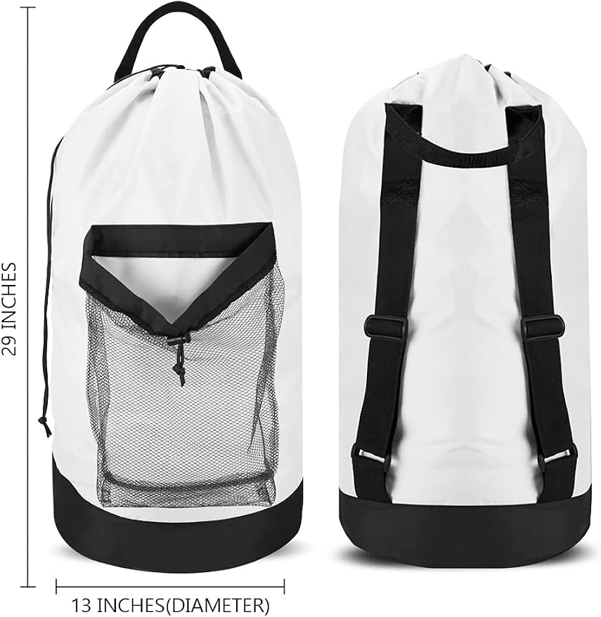 Backpack Laundry Bag, Laundry Backpack with Shoulder Straps and Mesh Pocket Durable Nylon Clothes Hamper Bag with Drawstring Closure for College, Travel, Laundromat, Apartment