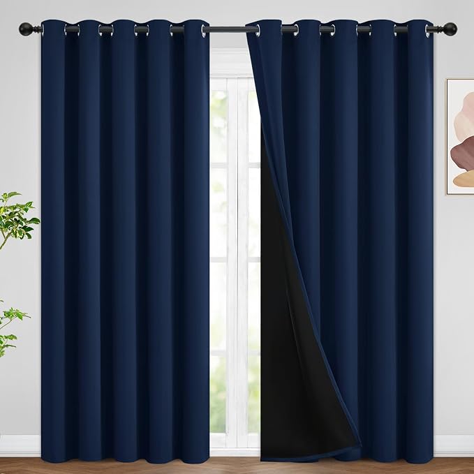 SimpleHome Navy Blue 100% Blackout Curtains Room Darkening Living Room 84 | Curtains for Bedroom,Thermal Insulated Grommet Window Drapes,Curtains for Living Room with Black Back,62 x 84 Inch,2 Panels