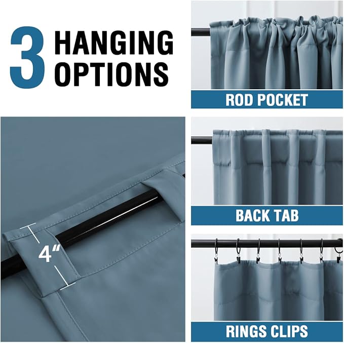 H.VERSAILTEX Blackout Curtains Thermal Insulated Window Treatment Panels Room Darkening Blackout Drapes for Living Room Back Tab/Rod Pocket Bedroom Draperies (2 Panels, Stone Blue, 42 x 84 Inch)