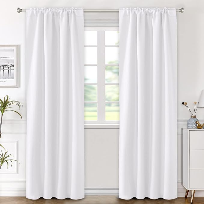 H.VERSAILTEX White Curtains Thermal Insulated Window Treatment Panels Room Darkening Privacy Assured Drapes for Living Room Back Tab/Rod Pocket Bedroom Draperies, 42 x 84 Inch, 2 Panels