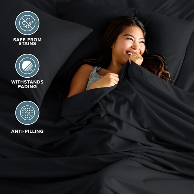 Bare Home Twin XL Sheet Set - 1800 Ultra-Soft (Twin XL, Black) | Deep Pockets 6 to 15 Inches, Breathable, Hypoallergenic, Hotel Luxury, Easy Fit, Soft, All-Season