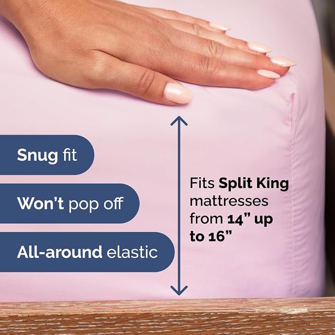 Flex Top Split Head King 4 Piece Sheet Set - Soft & Breathable - Light Pink | Cooling Bed Sheets Set, Hotel Luxury Bedding for Women & Men with Deep Pockets, Wrinkle Free & Fade Resistant, Oeko-Tex