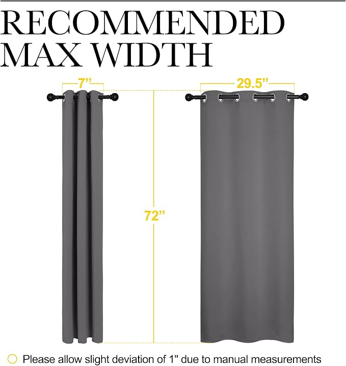 NICETOWN Grey Blackout Curtains for Bedroom 34" Wide x 72" Long 2 Panels | Thermal Insulated Grommet Top Draperies Drapes for Basement, Light Blocking Noise Reducing Room Darkening Window Treatments