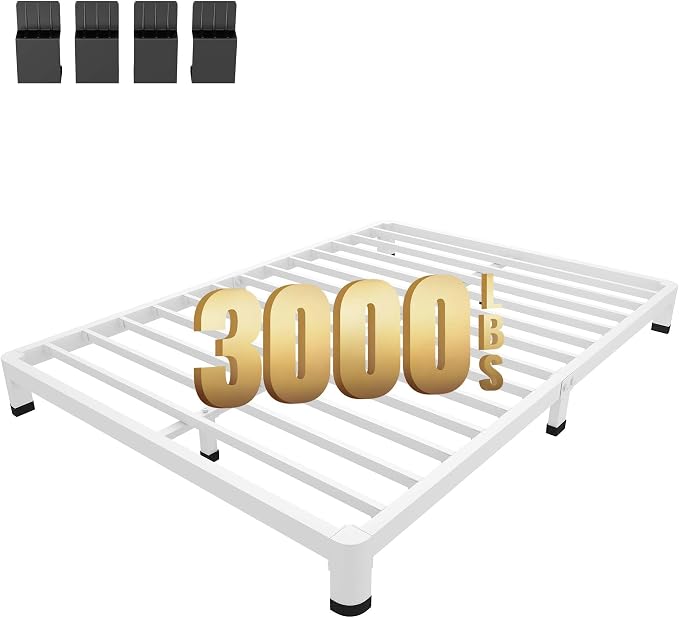 MAF 14 Inch Twin Metal Platform Bed Frame White with Round Corner Legs | Mattress Slide Stopper, 3000 LBS Heavy Duty Steel Slats Support, Noise Free, No Box Spring Needed, Easy Assembly, Anti-Slip