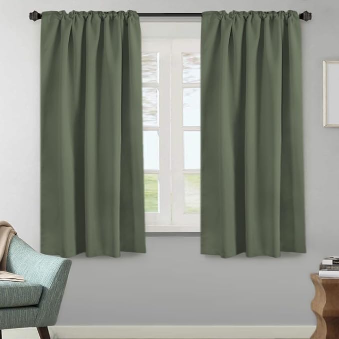 H.VERSAILTEX Blackout Curtains Thermal Insulated Window Treatment Panels Room Darkening Blackout Drapes for Living Room Back Tab/Rod Pocket Bedroom Draperies (2 Panels, Bronze Green, 52 x 63 Inch)