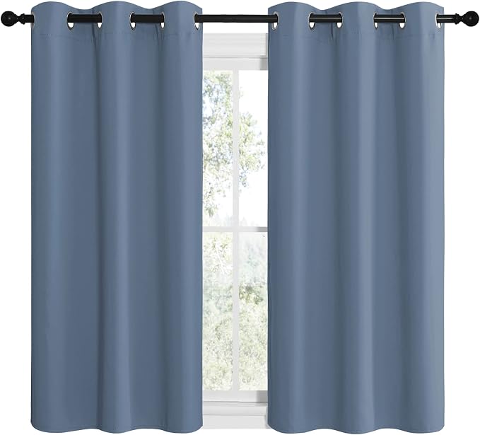 NICETOWN Home Fashion Blackout Curtain Panels, 1 PC, 42" x 48", Stone Blue | Thermal Insulated Solid Grommet Window Treatment Curtain Panels for Loft Cafe