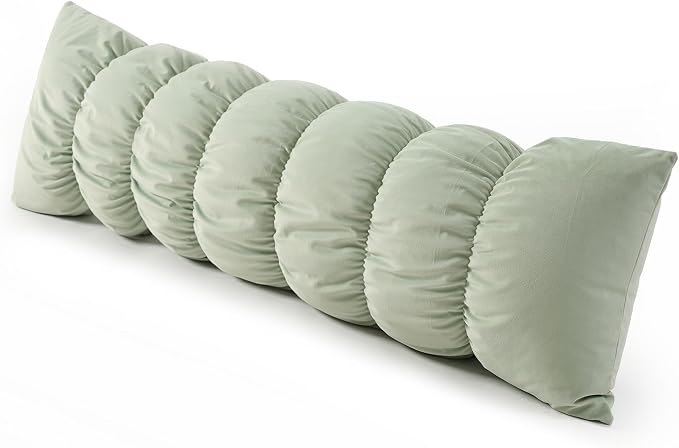 Pat. Pend. Full Body Pillow for Adults, 59 Inch, Celadon Green | Segmented long bed pillow for side sleepers with a removable, washable soft velvet cover; designed for comfortable sleeping.