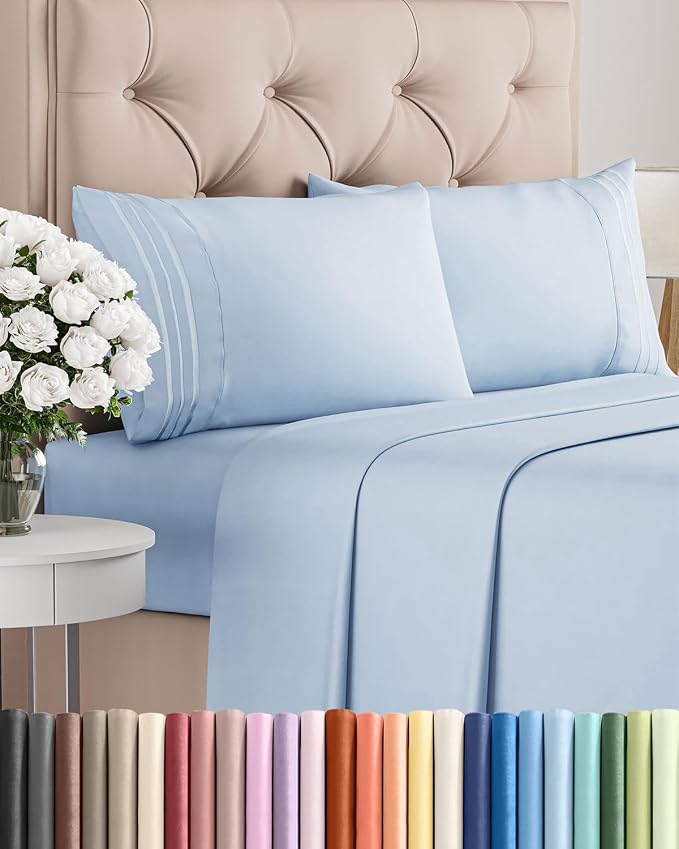 King Size 4 Piece Sheet Set - Comfy Breathable & Cooling Sheets - Sky Blue | Hotel Luxury Bed Sheets for Women & Men, Deep Pockets, Easy-Fit, Extra Soft and Wrinkle Free Sheets, Oeko-Tex Bed Sheet Set