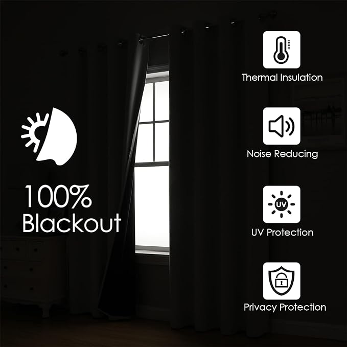 ChrisDowa 100% Blackout Curtains for Bedroom 63 Inches Long 2 Panels Set | 2 Thick Layers, Thermal Insulated, Light Blocking, Grommet, Window Treatment, Living Room Drapes, Burgundy, 52 x 63 Inch